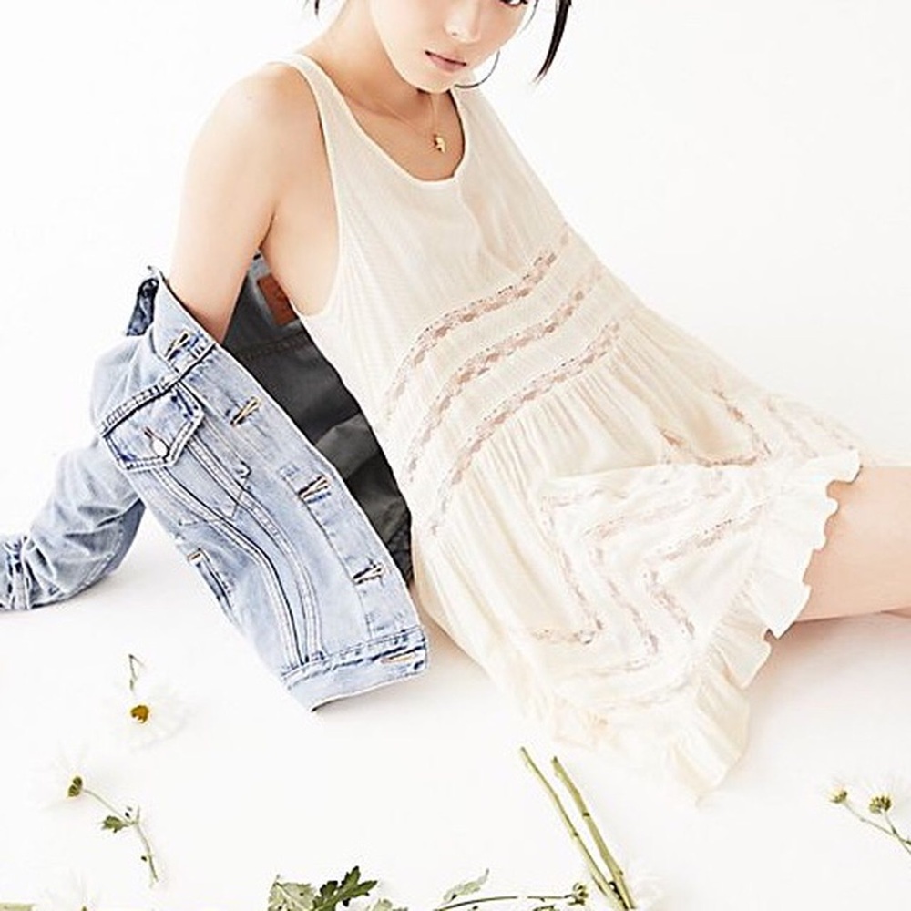Free People White / Pink Lace Trapeze Babydoll
